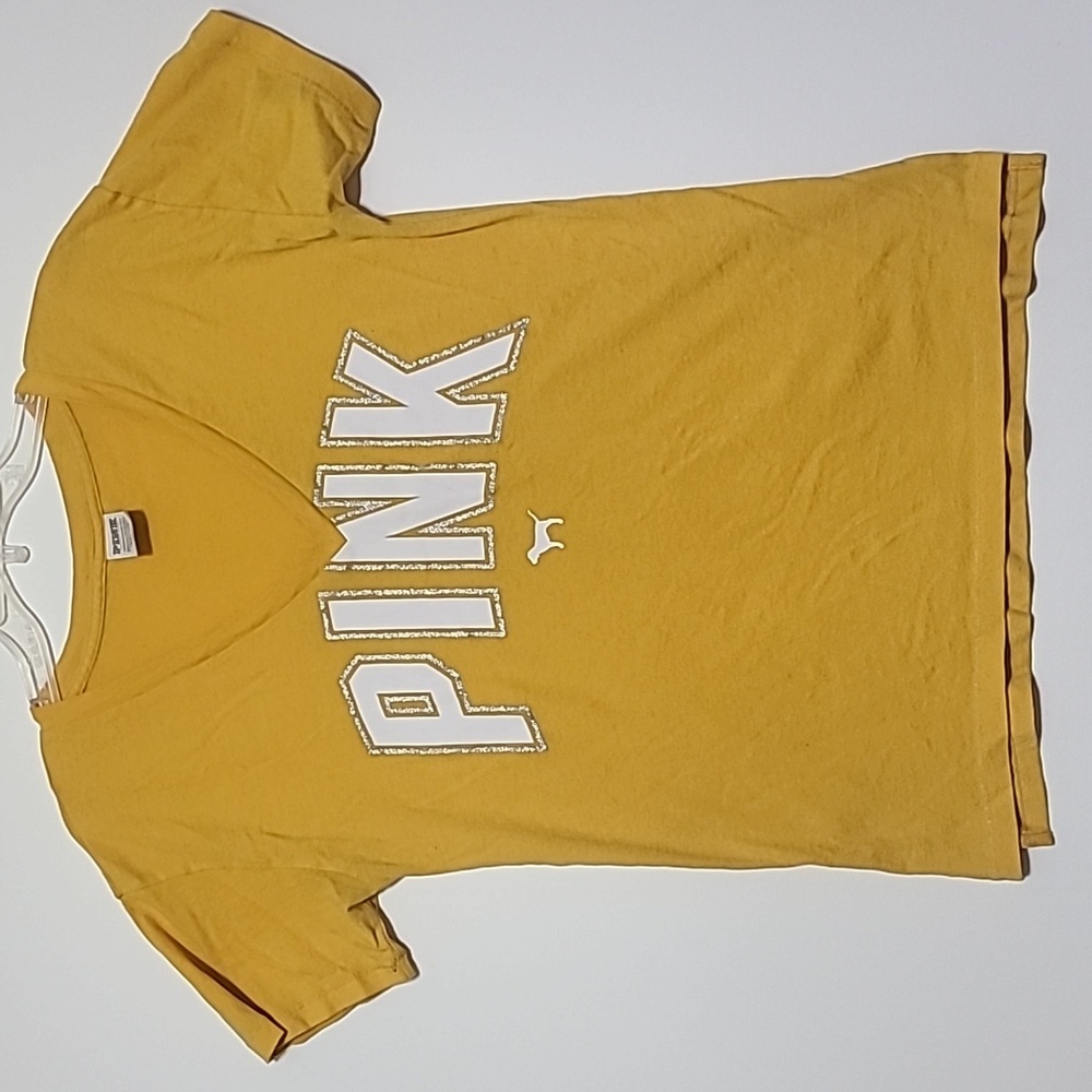 PINK Victoria's Secret Yellow V-Neck Short Sleeve Tee Shirt - Size XS